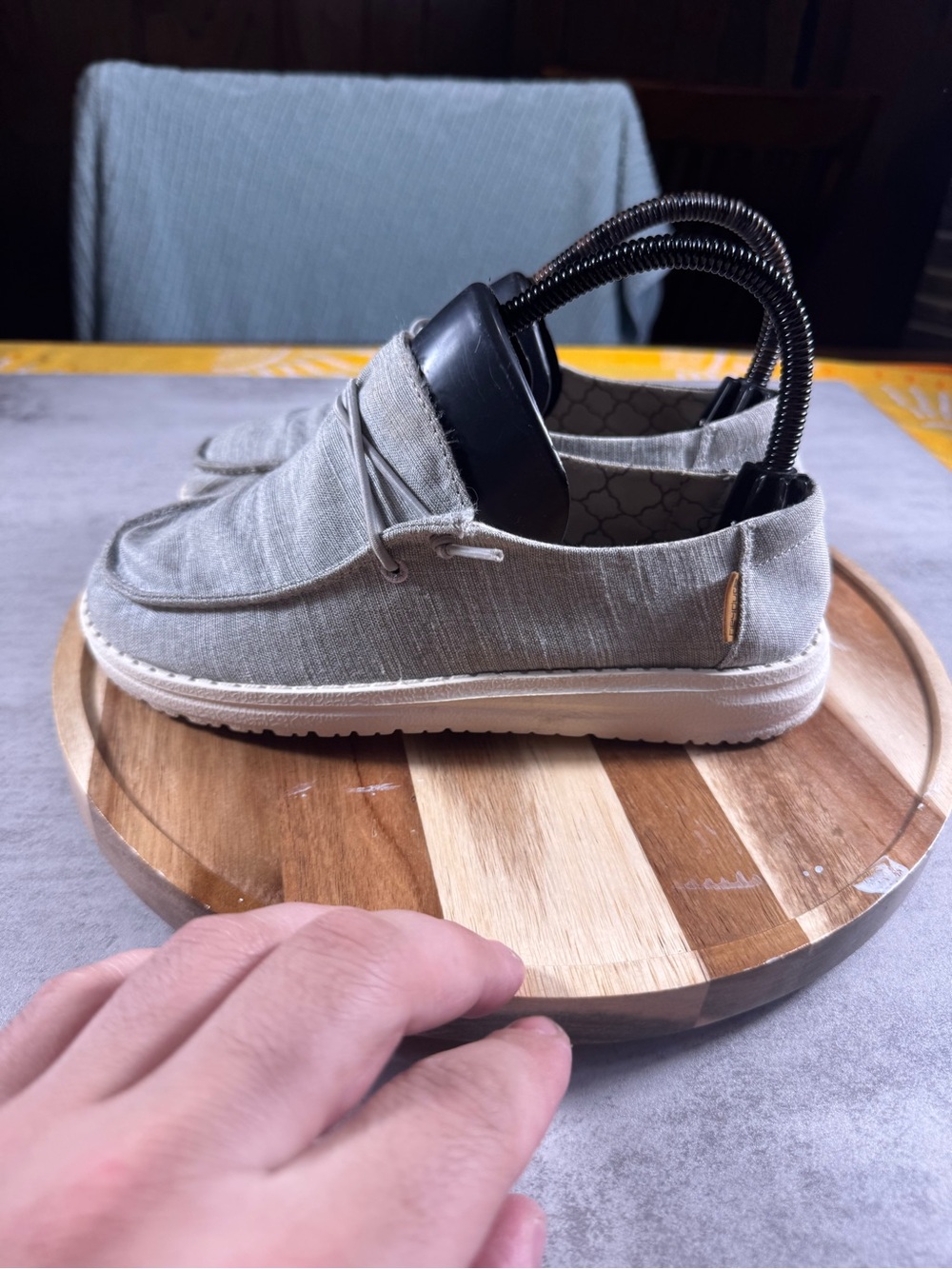 Hey Dude Wally Youth Blend Linen Shoes Stone Gray Casual Slip On Kids Size 4